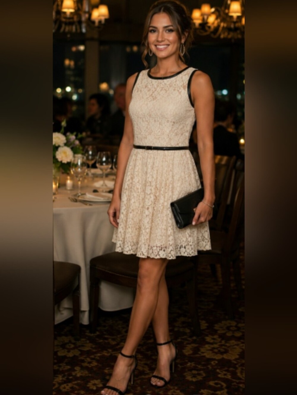 Lace Cocktail, party‎ dress size 7 Black & Cream